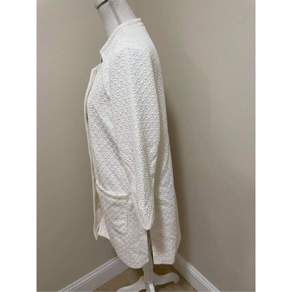 Roz & Ali white quilted look open front long jacket blazer lined Size L - Picture 2 of 6
